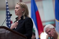  - 
              Secretary of State Hillary Rodham Clinton speaks at the opening ceremony of the Caracol Industrial Park, in Caracol, Haiti, Monday, Oct. 22, 2012.  The Haitian government is hosting the