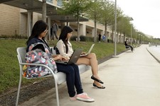 - 
              Students Nai Xin Zheng, left, and  Tu Cao work on school projects the day after at least 14 people were wounded by a knife-wielding student, Dylan Quick, at the Lone Star Community Coll