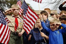  - 
              FILE - In this Feb. 6, 2013 file photo, from left, Joshua Kusterer, 12, Nach Mitschke, 6, and Wyatt Mitschke, 4, salute as they recite the pledge of allegiance during the “Save Our Scou