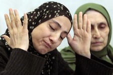  - 
              FILE - This April 25, 2013 file photo shows the mother of the two Boston bombing suspects, Zubeidat Tsarnaeva, left, speaking at a news conference in Makhachkala, the southern Russian p