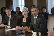  - 
              FILE - In this March 4, 2013, file photo President Barack Obama speaks to media at the start of a Cabinet meeting, including, from left, Education Secretary Arne Duncan, and Health and 
