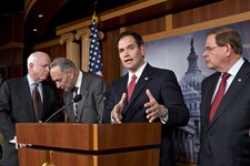  - 
              FILE – In this Jan. 28, 2013, file photo Sen. Marco Rubio, R-Fla., center, speaks at a Capitol Hill news conference on immigration legislation with a members of a bipartisan group of le