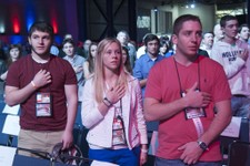  - 
              Attendees recite the Pledge of Allegiance during the opening of the leadership forum at the National Rifle Association's  annual convention Friday, May 3, 2013 in Houston. (AP Photo/Ste