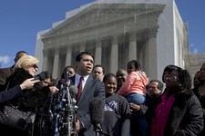  - 
              FILE - In this Feb. 27, 2013 file photo special counsel of the NAACP Legal Defense Fund, Debo Adegbile, speaks with the media outside the Supreme Court in Washington after presenting ar