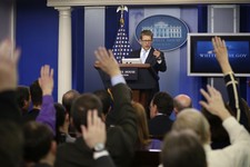  - 
              Reporters raise their hands as White House press secretary Jay Carney takes questions during his daily news briefing at the White House in Washington, Tuesday, May, 14, 2013. Carney tou