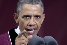  - 
              President Barack Obama gestures as he speaks during the Morehouse College 129th Commencement ceremony, Sunday, May 19, 2013, in Atlanta. Morehouse is the historically black, all-male in