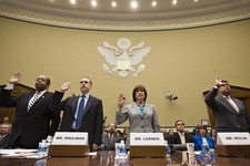  - 
              From left, Treasury Inspector General for Tax Administration J. Russell George,  former IRS Commissioner Douglas Shulman, Lois Lerner, head of the IRS unit that decides whether to grant