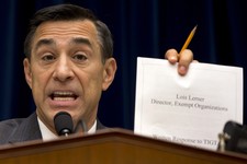  - 
              House Oversight Committee Chairman Rep. Darrell Issa, R-Calif. holds up a document as he speaks to IRS official Lois Lerner on Capitol Hill in Washington, Wednesday, May 22, 2013, durin