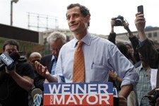 - 
              New York City mayoral hopeful Anthony Weiner speaks to reporters during a campaign event, Thursday, May 23, 2013 in New York. Weiner, who ran for mayor in 2005 and nearly did in 2009, i