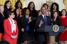  - 
              White House senior adviser Valerie Jarrett, left, and others, listens as President Barack Obama speaks in the East Room of the White House in Washington, Monday, June 10, 2013, during a