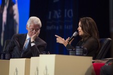  - 
              Former U.S. President Bill Clinton listens to Eva Longoria during a panel at the Clinton Global Initiative (CGI) meeting in Chicago, Thursday, June 13, 2013. During this opening session