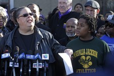  - 
              Chicago Teachers Union President Karen Lewis speaks outside the Mahalia Jackson Elementary School in Chicago, Thursday, March 21, 2013, about the planned closing of public schools. The 