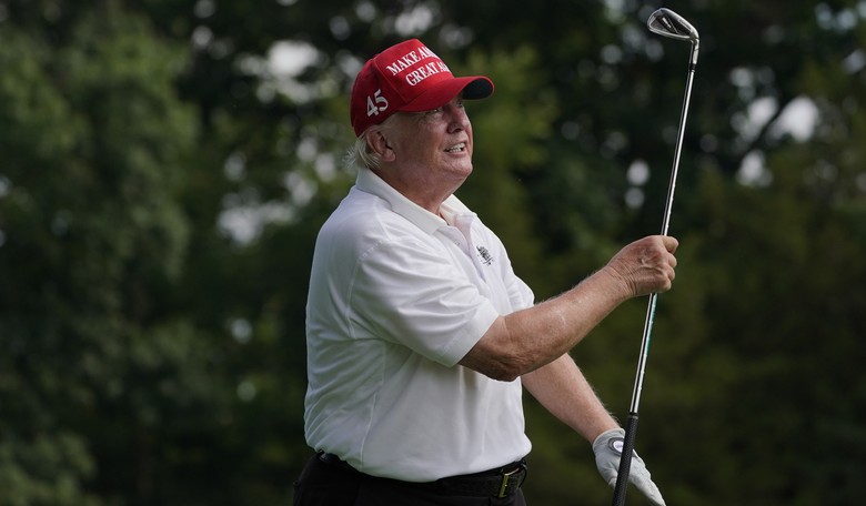 Trump Mocks Biden While Teeing Off a Round of Golf at Controversial LIV Event 