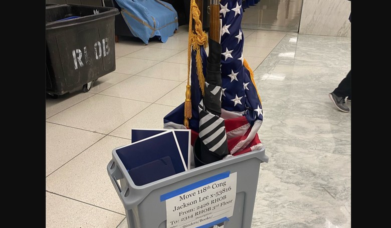 Rep. Sheila Jackson Lee's American and Prisoner of War Flags Placed in Trash Can