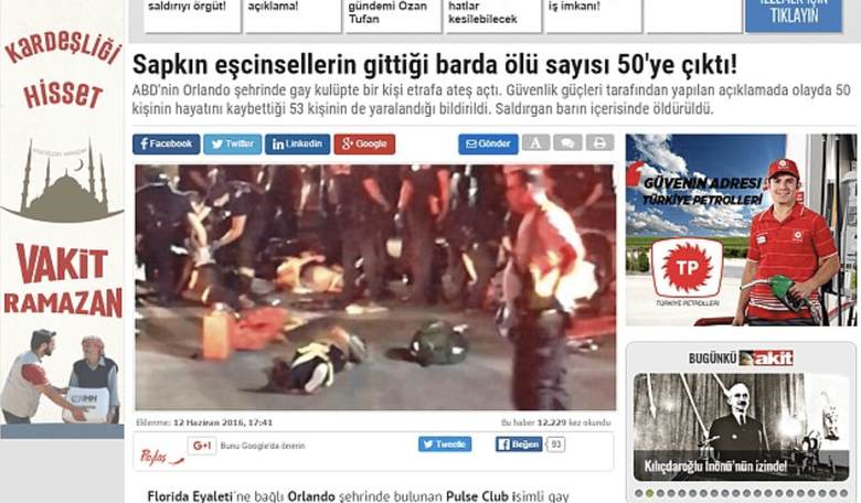 Turkish Newspaper Accused of Celebrating Orlando Attack: '50 Perverts Killed in Bar'