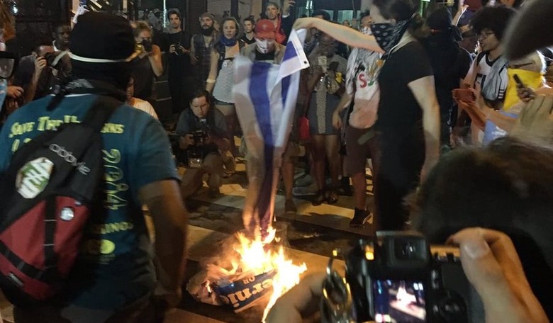 Israeli Flag Set on Fire Outside DNC