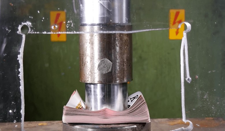 Apparently When You Use a Hydraulic Press on a Deck of Cards, It Explodes...?