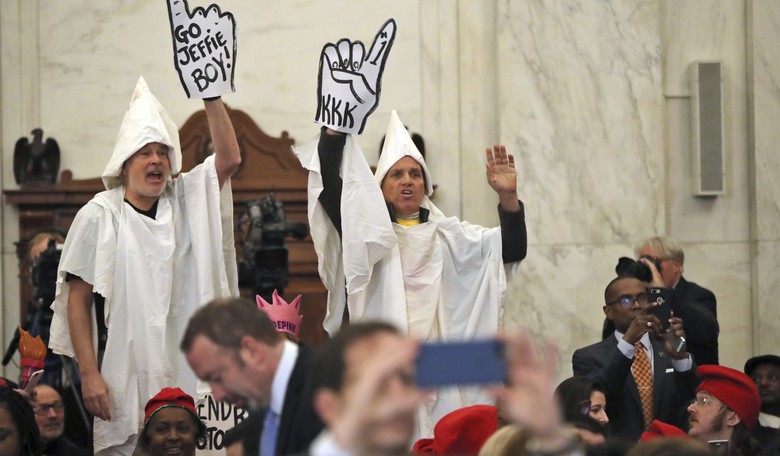 Liberals Protest Jeff Sessions Hearing in KKK Outfits