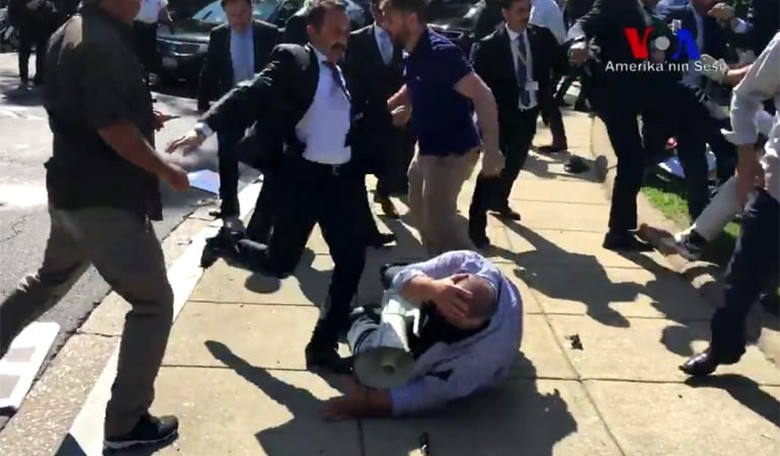 Video Shows Turkish President Erdogan Watching as His Goon Squad Attacks Protesters