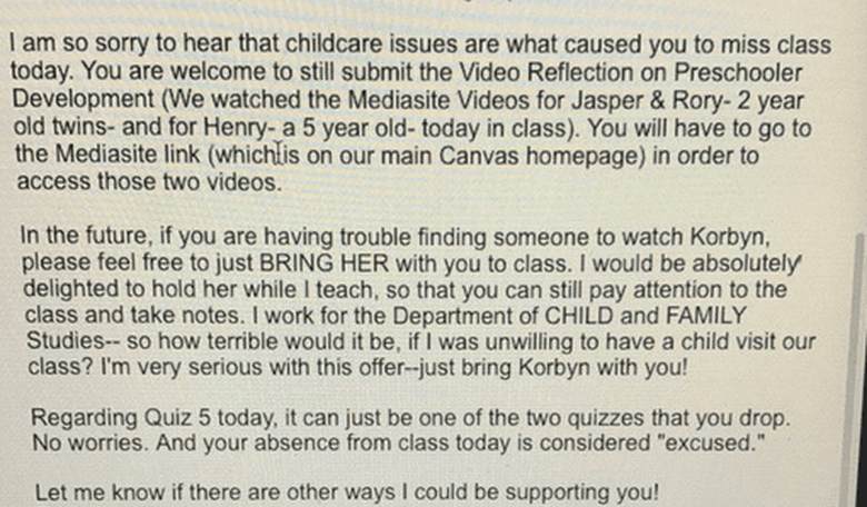 Professor's Response to a Student Who Couldn't Find a Babysitter Is Going Viral