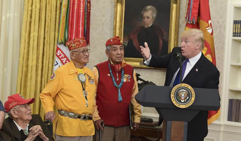 Trump Digs at Warren as 'Pocahontas' During Navajo Ceremony Under Jackson Portrait