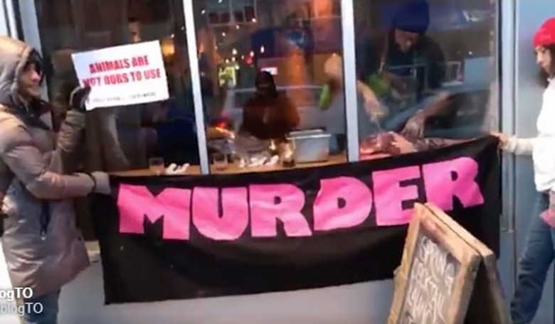 Chef Butchers Deer Leg in Front of Animal Rights Activists at Toronto Restaurant