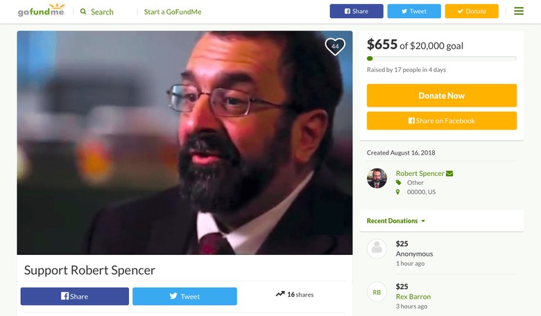 GoFundMe Steals at Least $2,644 From Jihad Watch Founder Robert Spencer