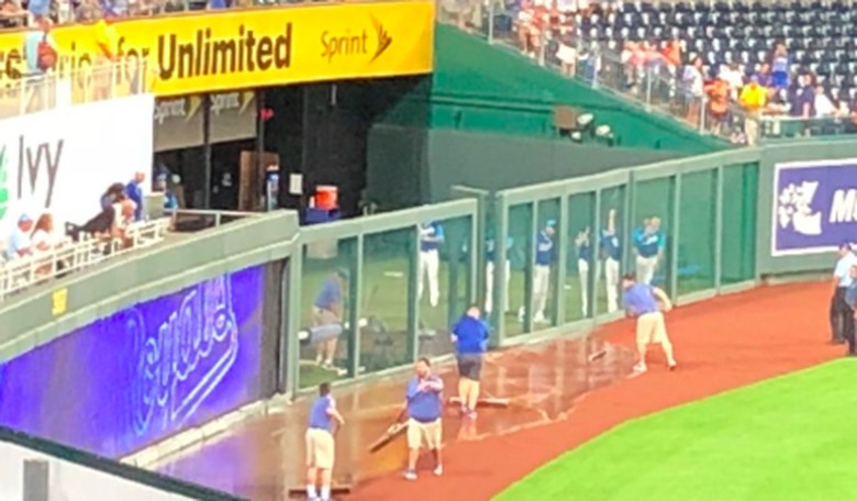 Mystery Leak Sends Water Gushing Out of Outfield Fence, Halting Indians-Royals Game