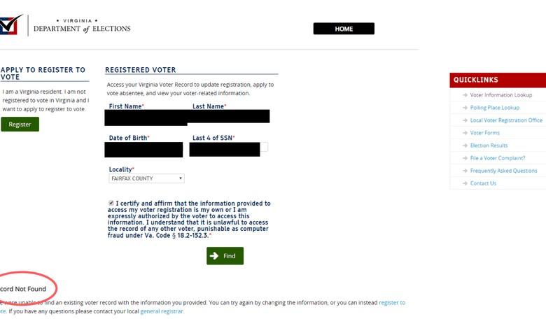 Virginia Voter Registration Page Malfunctions on Last Day to Register to Vote