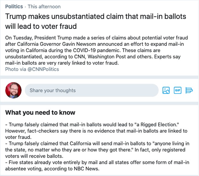 Trump Twitter vote by mail fact-check