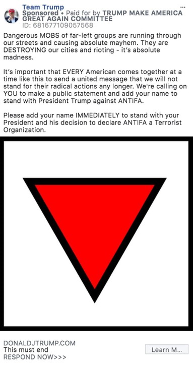 Trump campaign ad Antifa nazi concentration camp