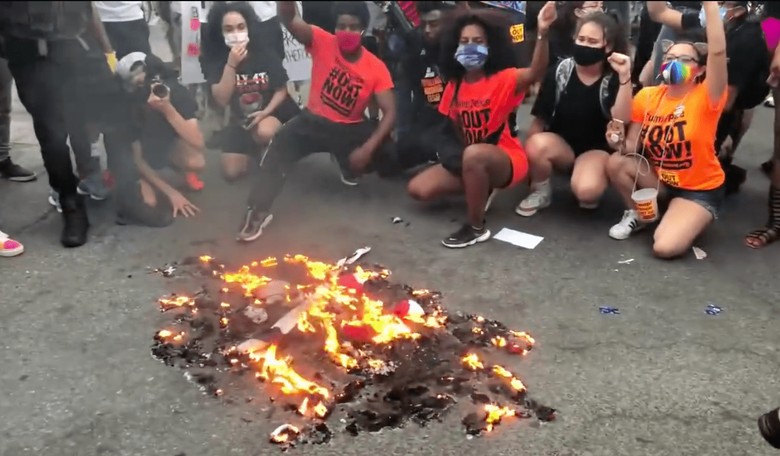 Tell it to Tojo: Protesters Scream 'America Was Never Great' as They Burn the Flag at the White House
