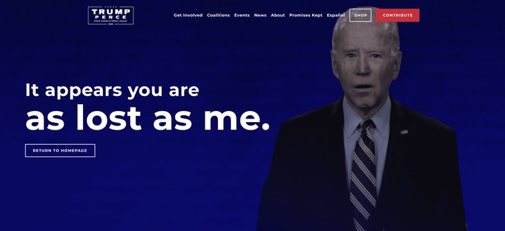Trump campaign 404 Biden