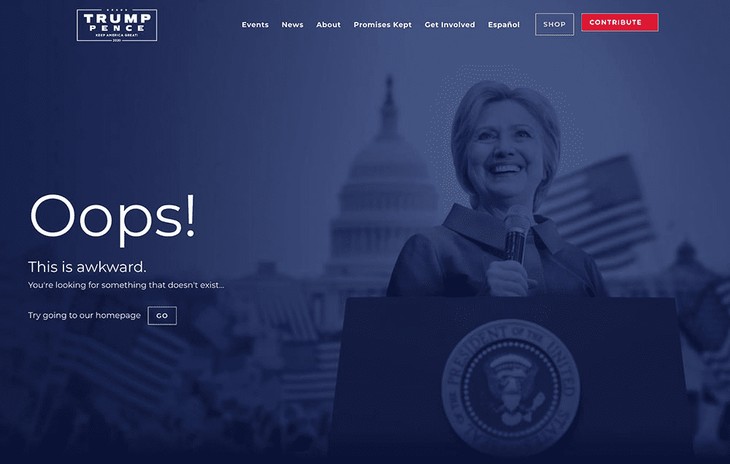 Donald Trump website Hillary Clinton Oops!