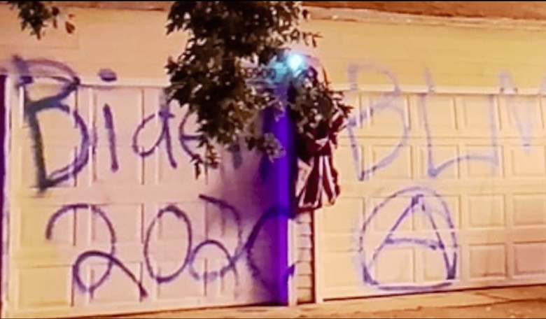 'Biden 2020,' 'BLM,' Anarchist Sign Spray-Painted on Garage Door Amid Suspected Arson Attack