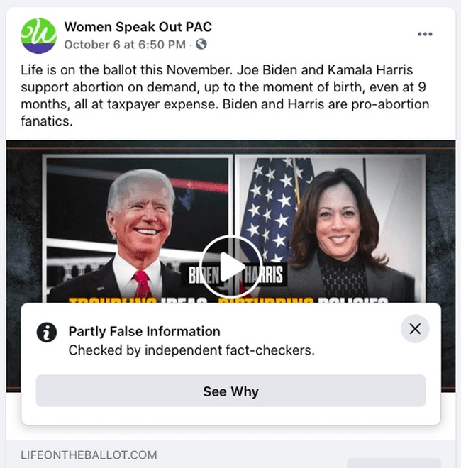 Facebook screenshot Biden Harris abortion ad