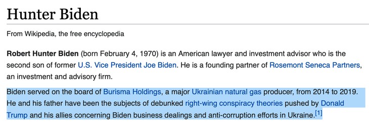 Wikipedia Lies about Hunter Biden