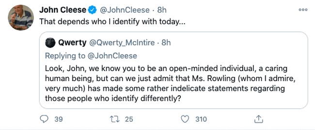 John Cleese Identify with tweet