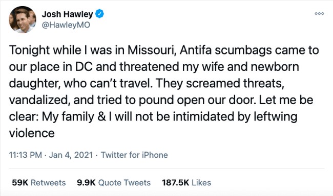 Josh Hawley: Antifa mob harassed my wife and daughter