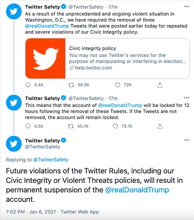Twitter screenshot of Twitter locking Trump account