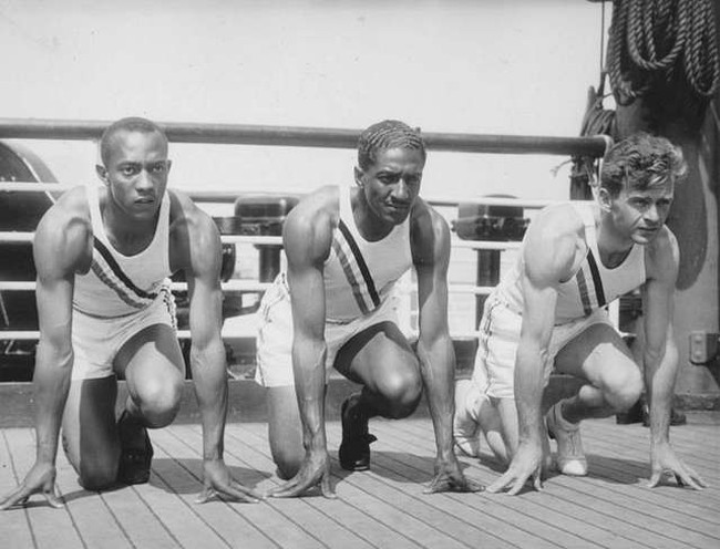 Olympic sprinters Owens Metcalfe and Wykoff 1936