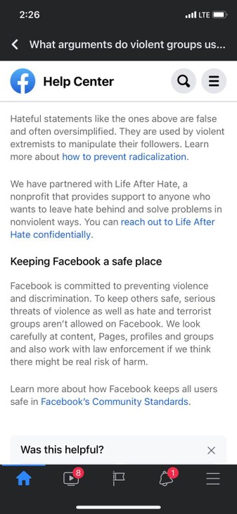 Facebook extremism