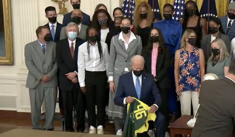 Biden Takes a Knee During Photo-Op With WNBA Champions