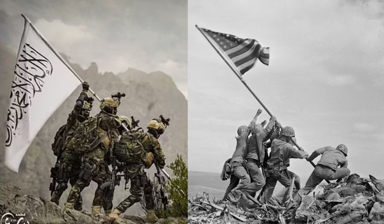 America's Humiliation Continues as Taliban Special Forces Unit Mocks Iwo Jima Photo Wearing Captured U.S. Gear
