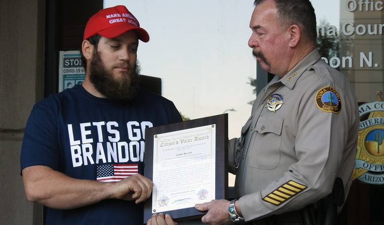 Marine Corps Vet Foils Robbery, Accepts Heroism Award Wearing 'Let's Go Brandon' T-Shirt