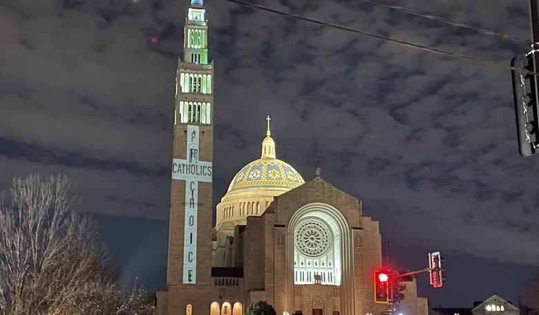 Pro-Abortion Group Projects Messages Onto Cathedral During Pro-Life Vigil