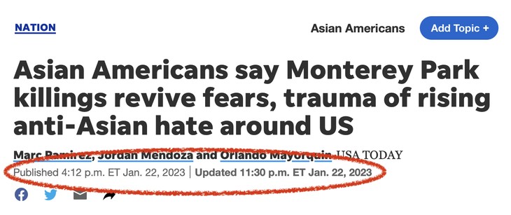 Anti-Asian Hate, Monterey Park Shooting