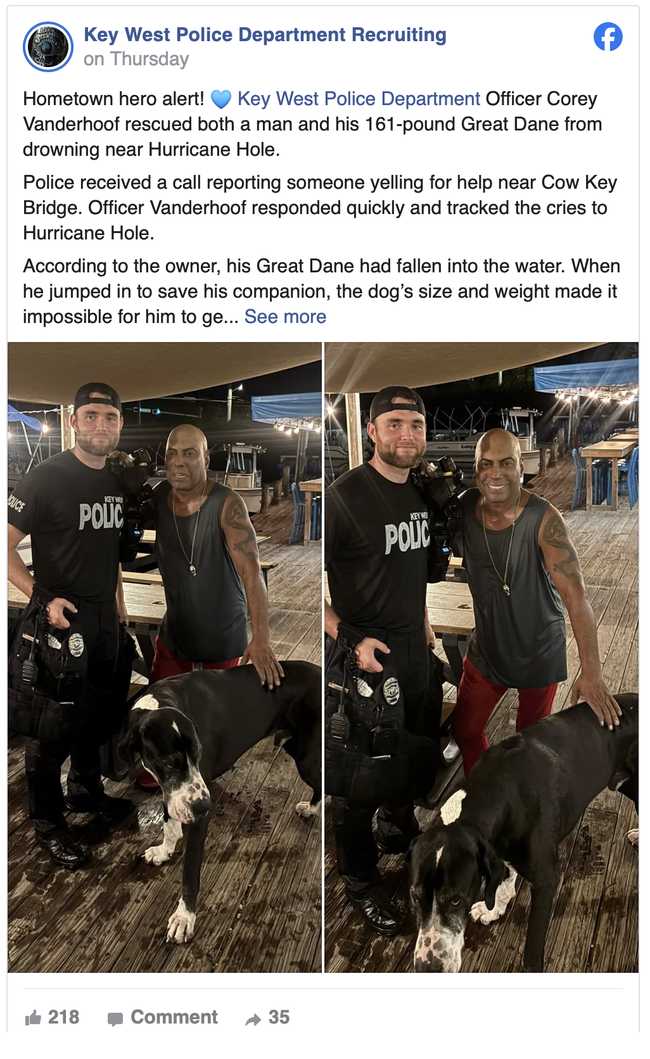 Key West police officer hailed as hero
