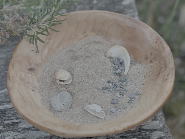 Omaha Beach sand in bowl