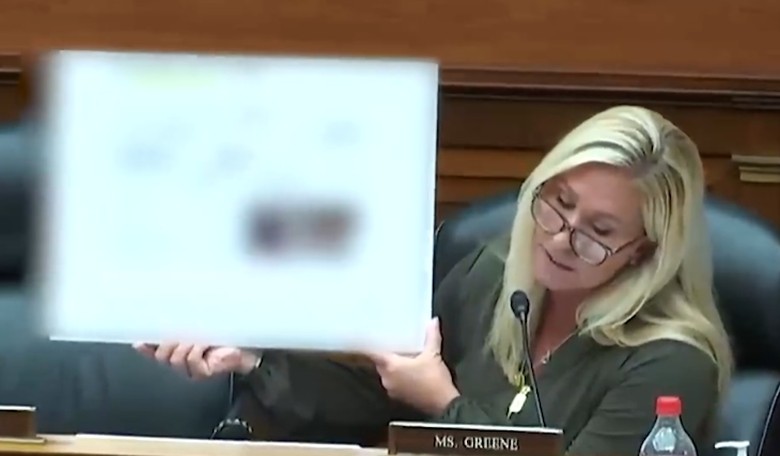 WATCH: Marjorie Taylor Greene Gives a 'Parental Discretion' Warning During Whistleblower Hearing, Shows Graphic Pics of Hunter Biden and His 'Paralegal'